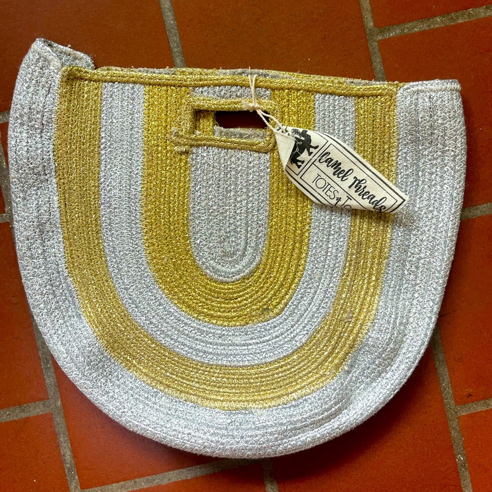 Gold and Silver Geometric Tote Bag with Metallic Charm
